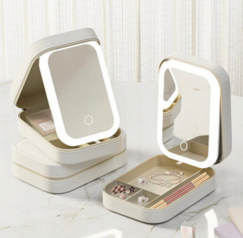 Travel Makeup Storage with LED Mirror
